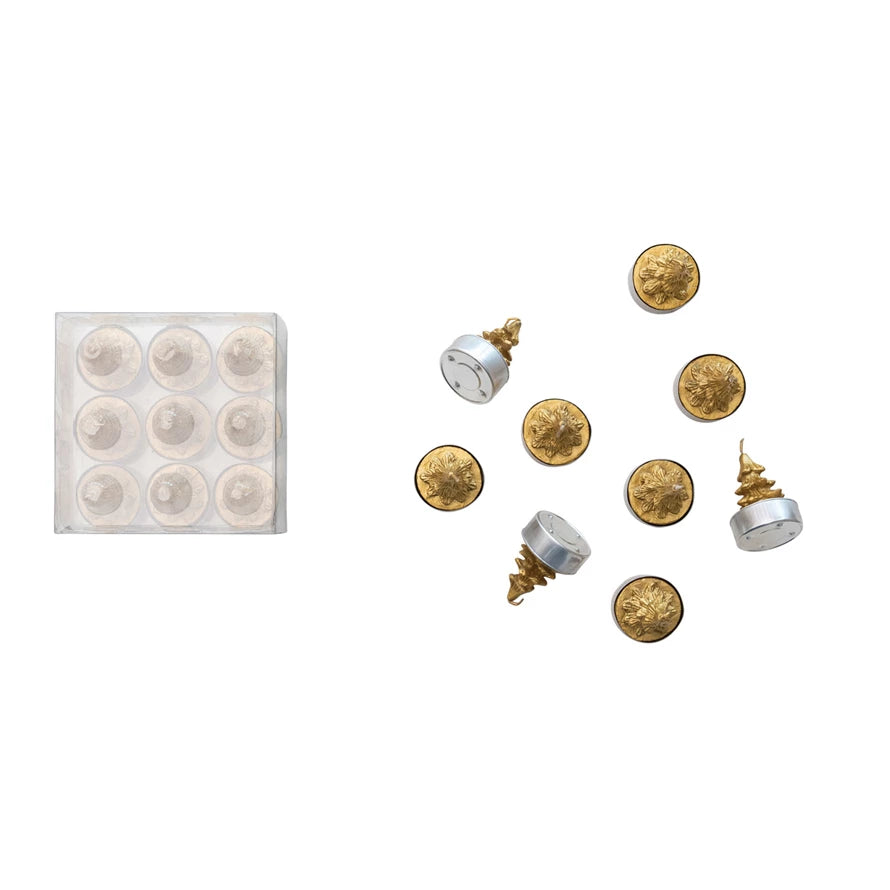 Christmas Tree Shaped Gold Color Tealights - Set of 9