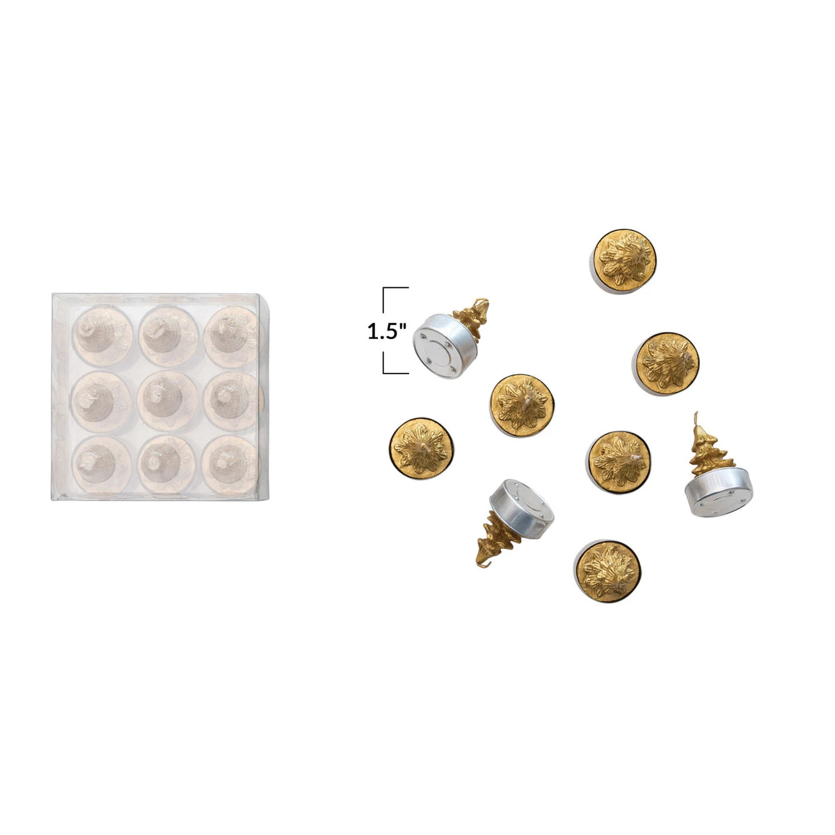 Christmas Tree Shaped Gold Color Tealights - Set of 9