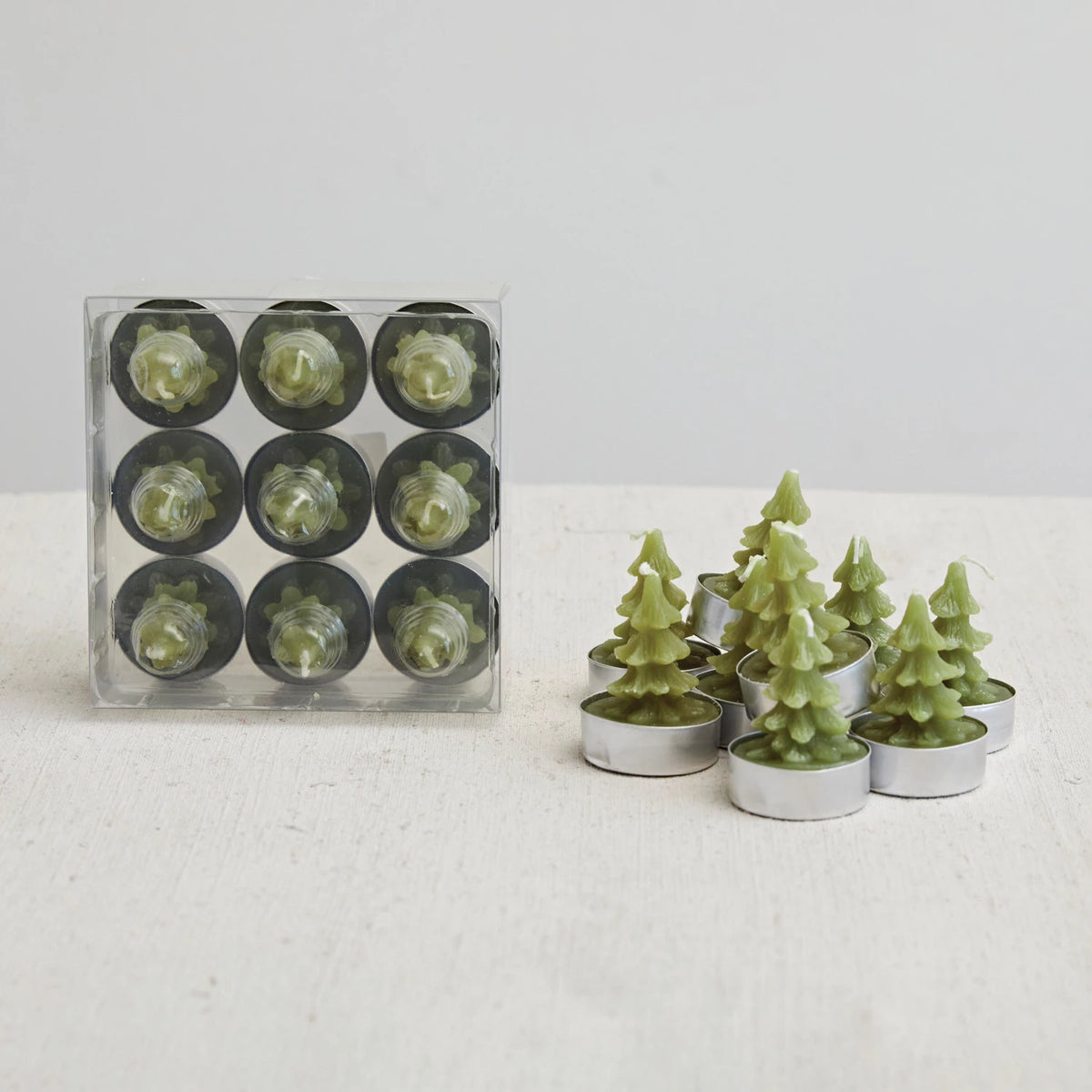 Christmas Tree Shaped Cedar Green Tealights - Set of 9
