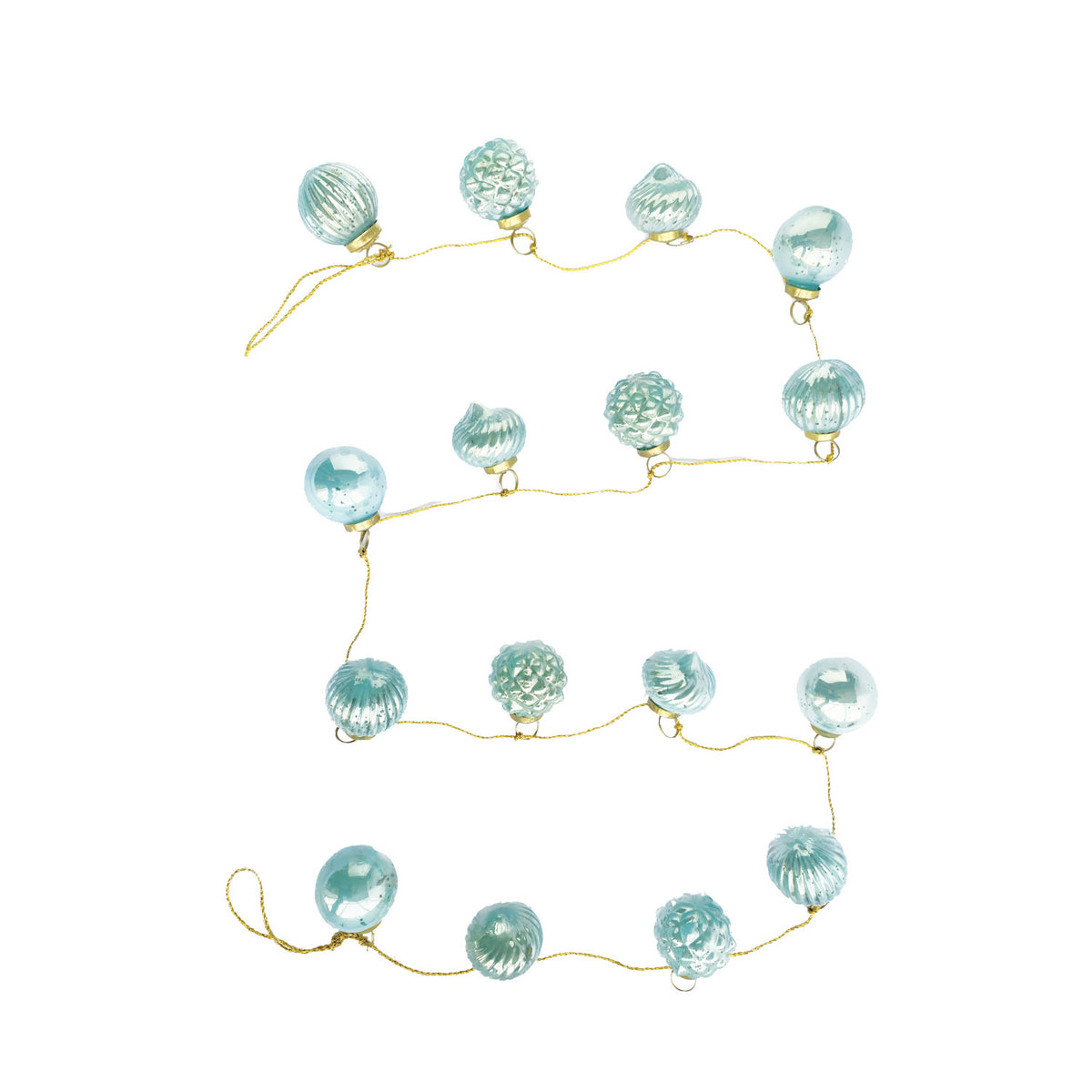 Embossed Recycled Mercury Glass Ornament Garland w/ Gold Cord, Blue