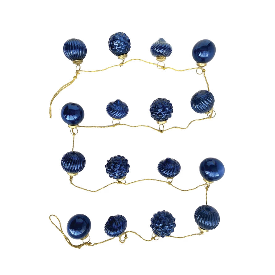 Dark Blue Mercury Glass 72" Ornament Garland