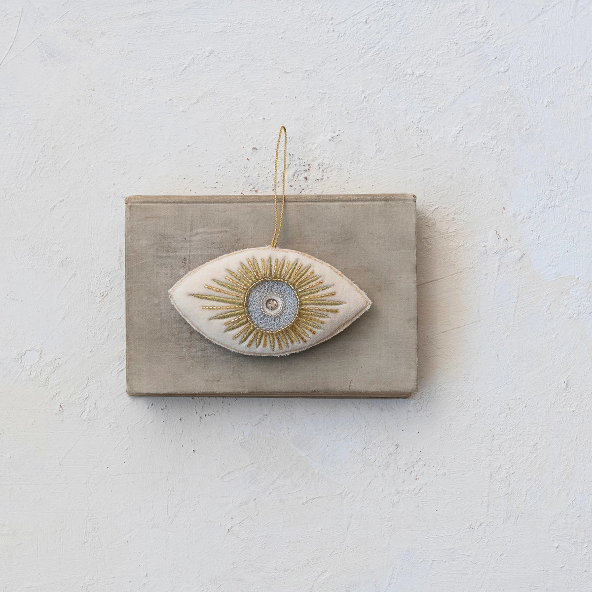 Handmade Cotton Velvet Evil Eye Ornament with Glass Beads & Embroidery