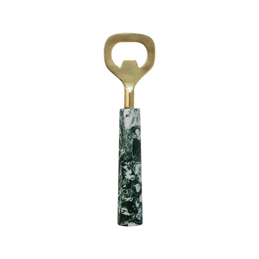 Bottle Opener in Gold Finish with Marbled Green Handle
