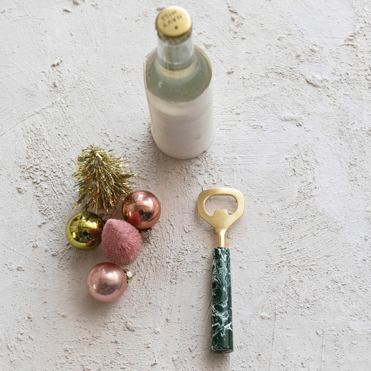 Bottle Opener in Gold Finish with Marbled Green Handle