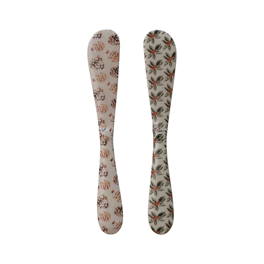 Enameled Stainless Steel Holiday Pattern Canape Knife - 2 Styles