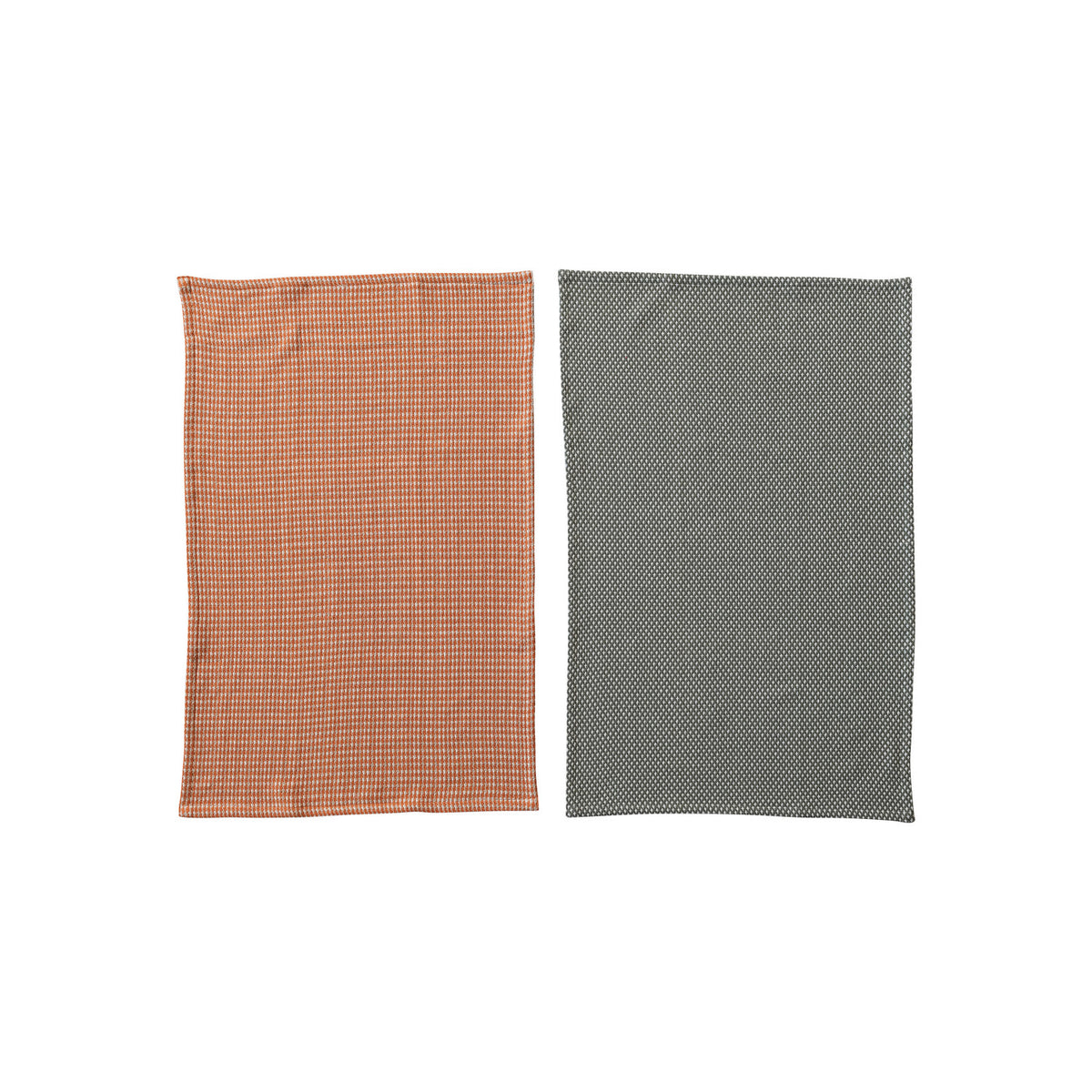 Woven Cotton Dobby Tea Towels, Orange & Charcoal Color, Set of 2