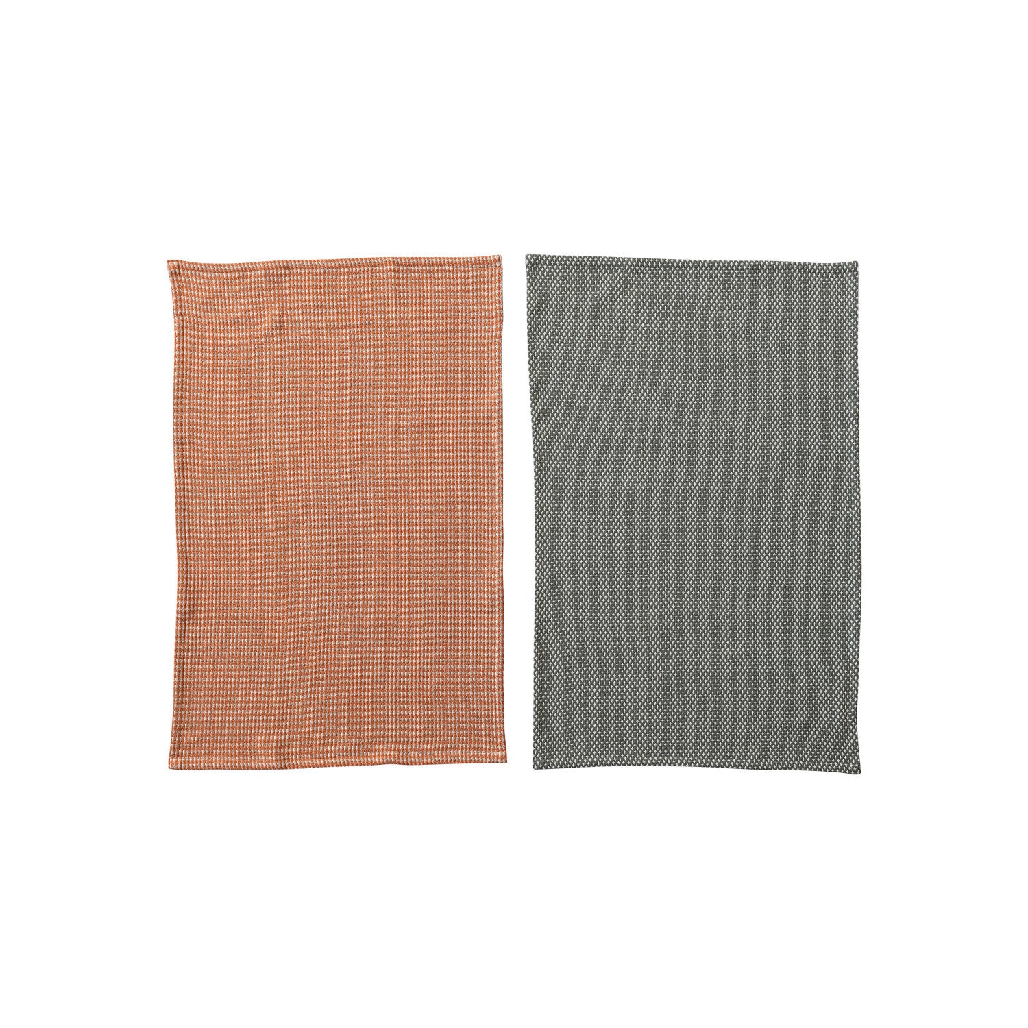 Woven Cotton Dobby Tea Towels, Orange & Charcoal Color, Set of 2