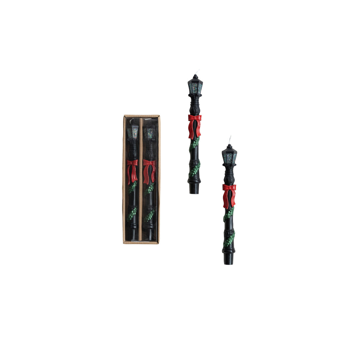 Unscented Lamp Post Shaped Taper Candles in Box, Set of 2