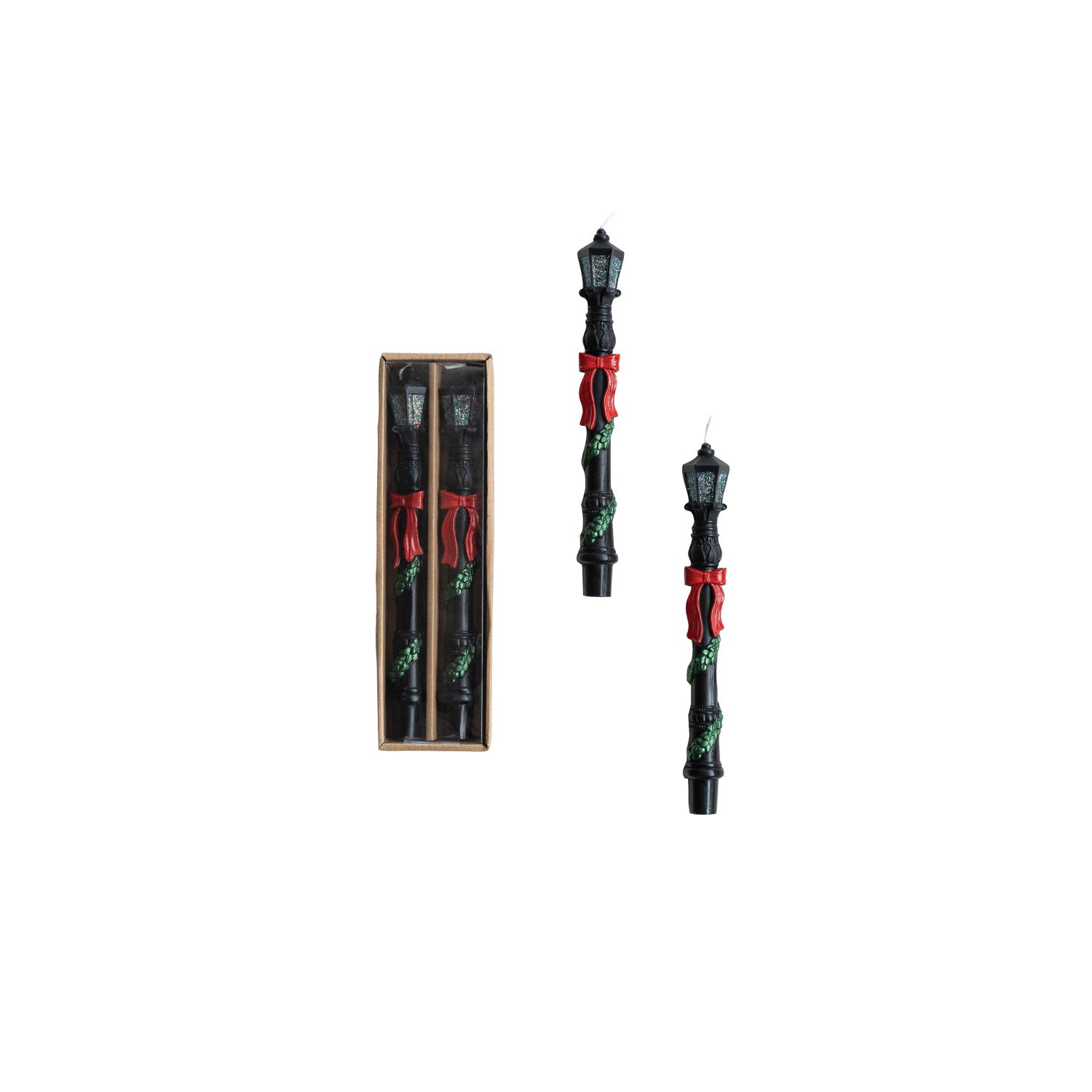 Unscented Lamp Post Shaped Taper Candles in Box, Set of 2