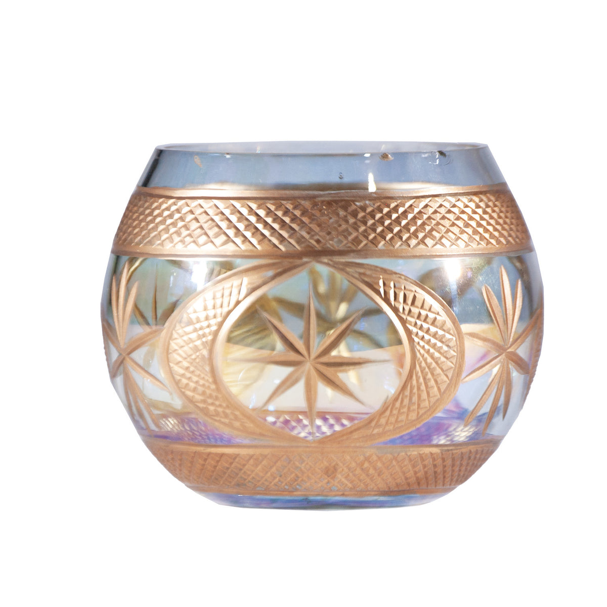 Hand-Painted Cut Glass Tealight/Votive Holder with Snowflakes & Design