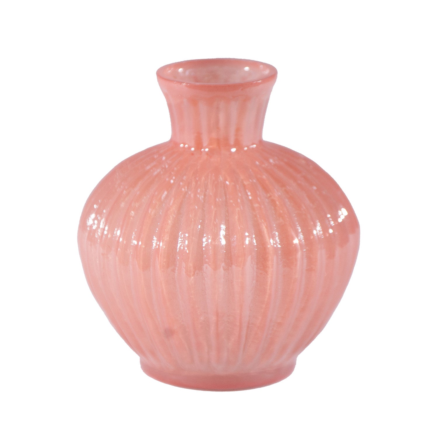 2-3/4" Round x 3"H Glass Fluted Vase, Iridescent Finish, Pink