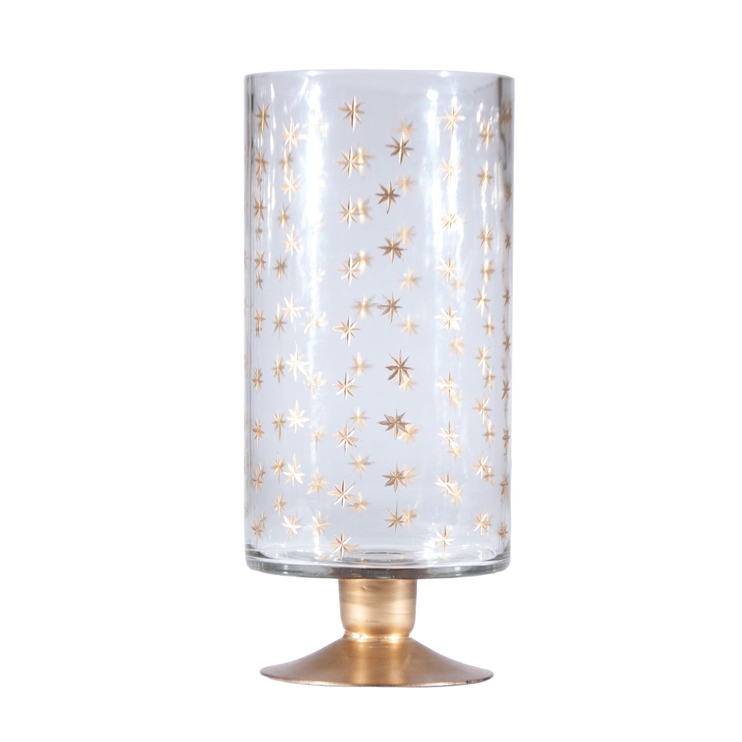 Hand-Painted Etched Glass Footed Hurricane with Starburst Pattern