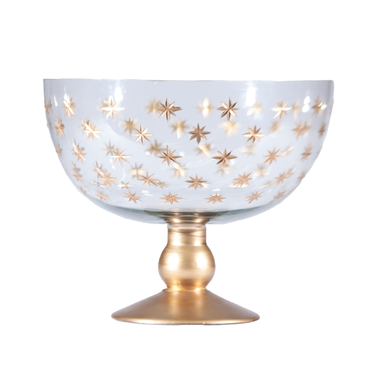 Hand-Painted Etched Glass Footed Bowl with Starburst Pattern