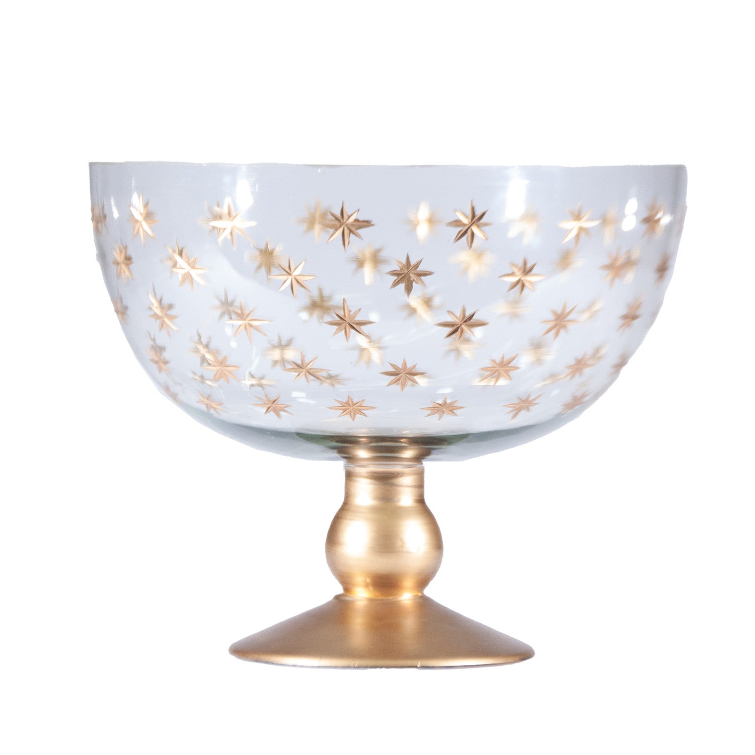 Hand-Painted Etched Glass Footed Bowl with Starburst Pattern