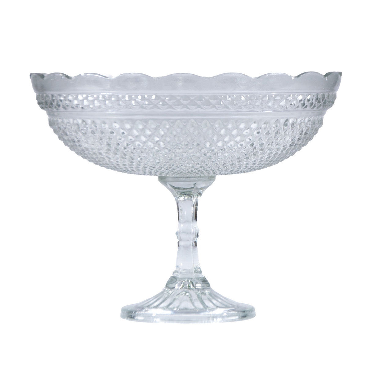 12" Round x 10-1/2"H Pressed Glass Scalloped Footed Bowl