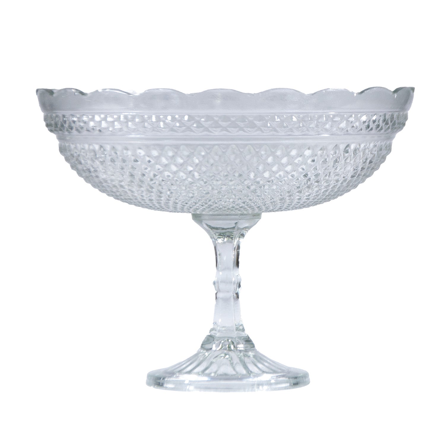 12" Round x 10-1/2"H Pressed Glass Scalloped Footed Bowl