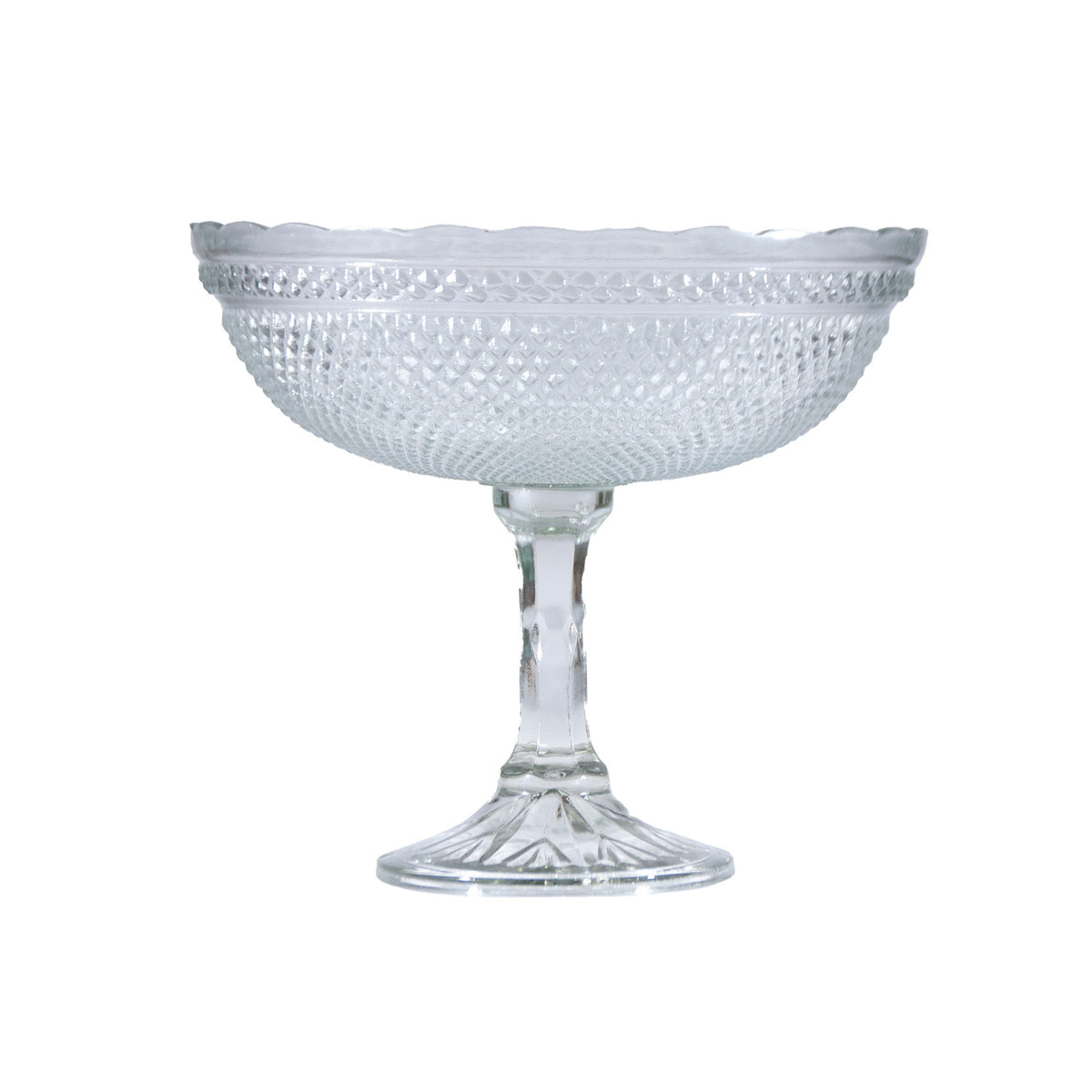 9" Round x 7-1/4"H Pressed Glass Scalloped Footed Bowl