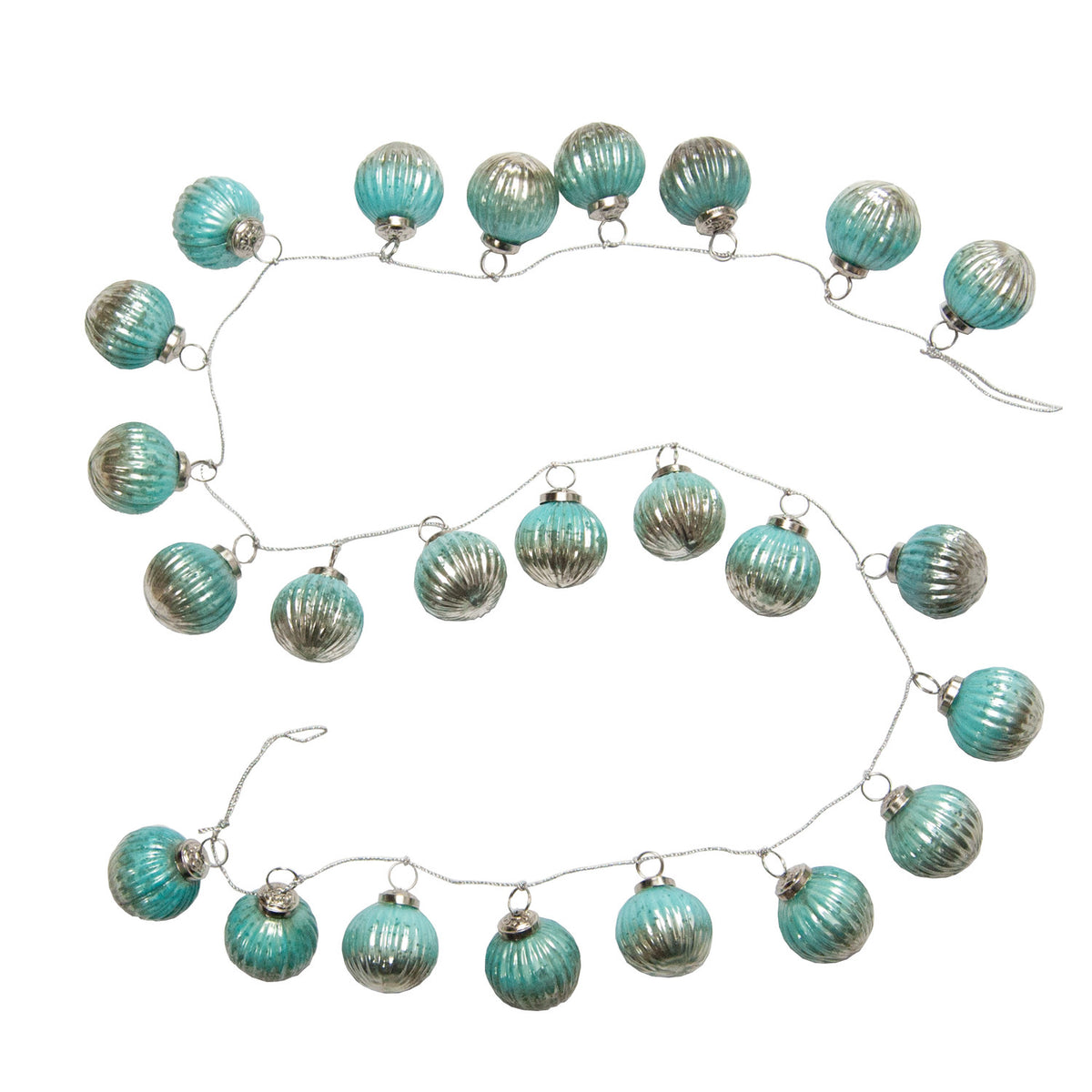 Embossed Recycled Mercury Glass Ball Ornament Garland with Silver Cord