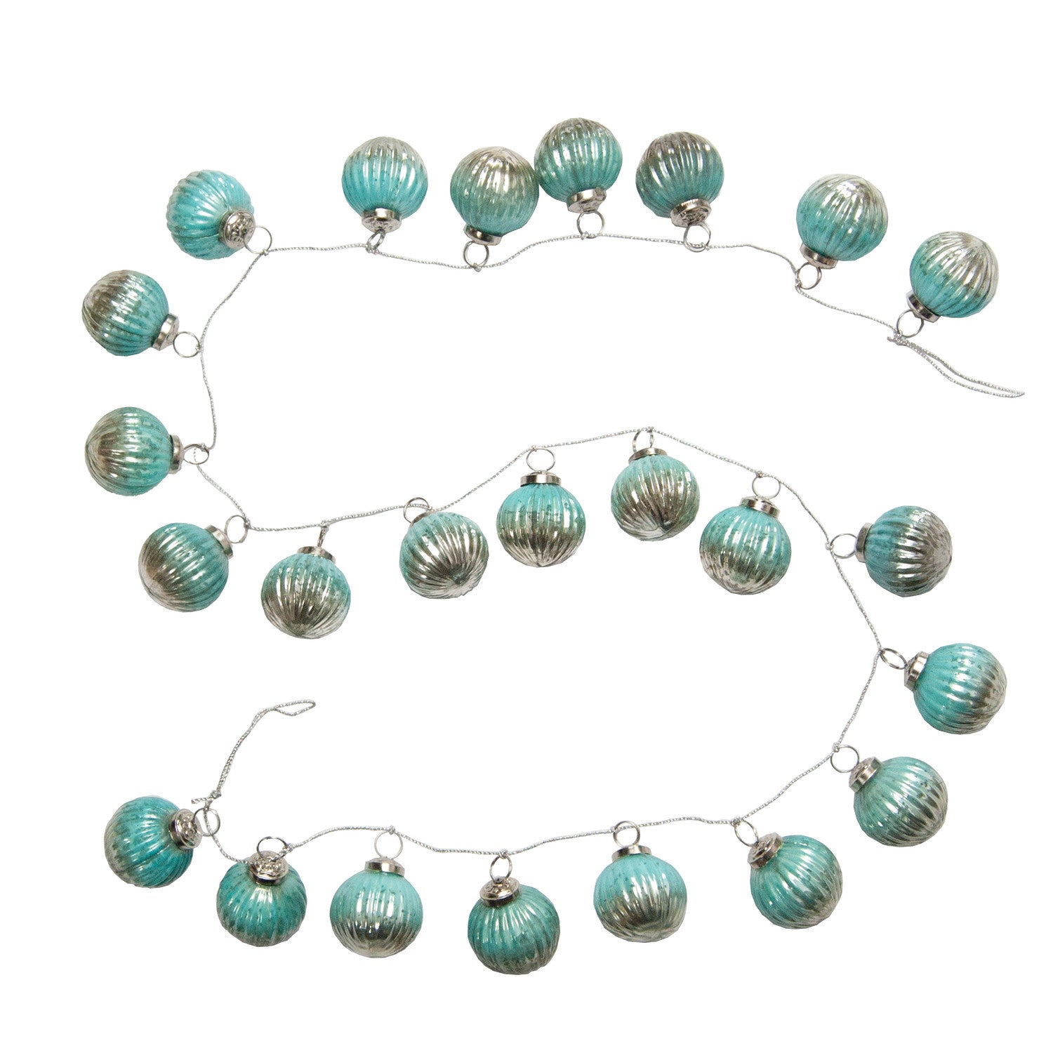 Embossed Recycled Mercury Glass Ball Ornament Garland with Silver Cord