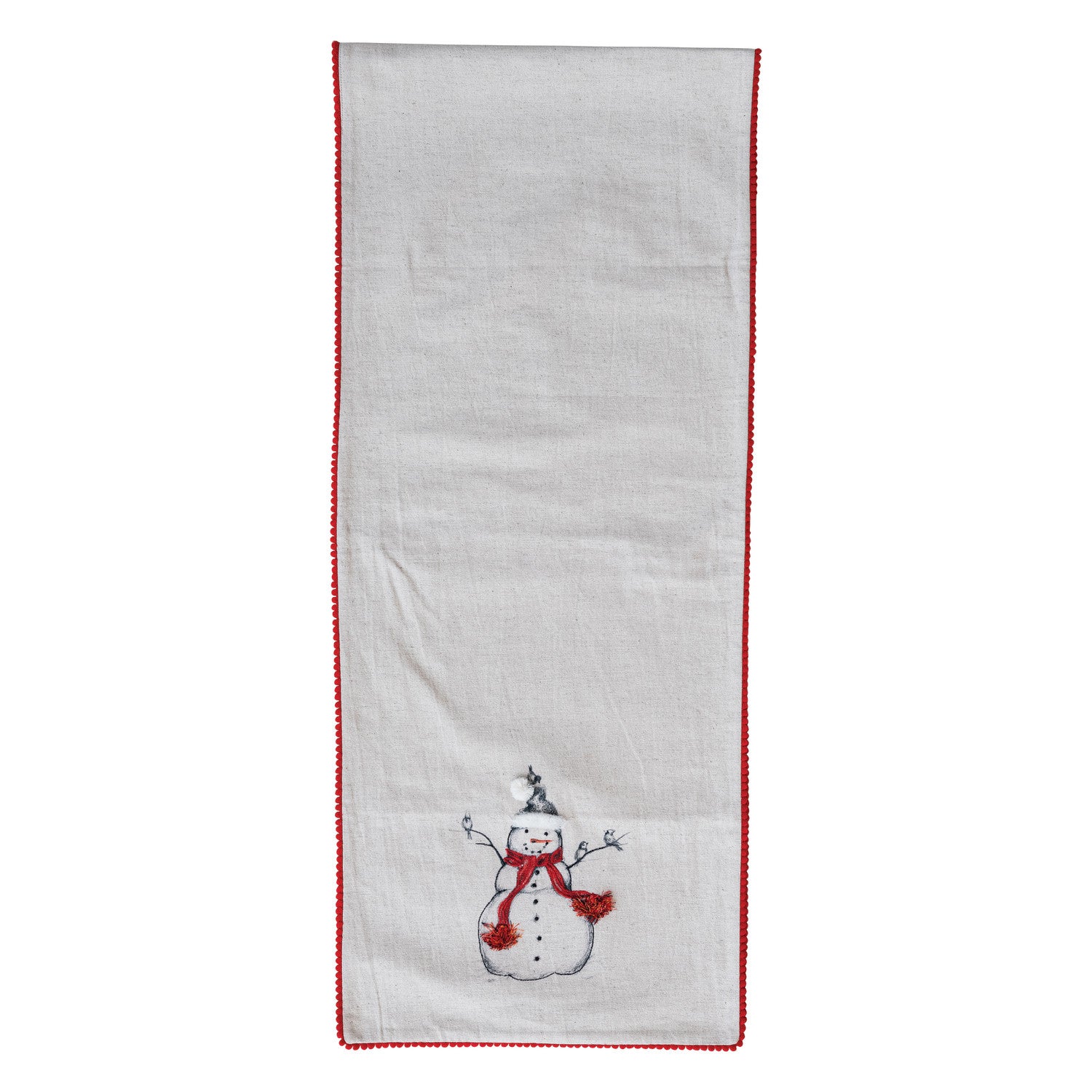 Table Runner with Embroidered Snowman & Bird Image ©
