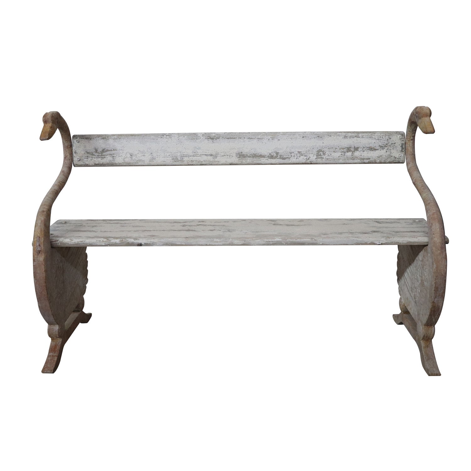 Metal & Pine Wood Vintage Reproduction Bench with Swans, KD