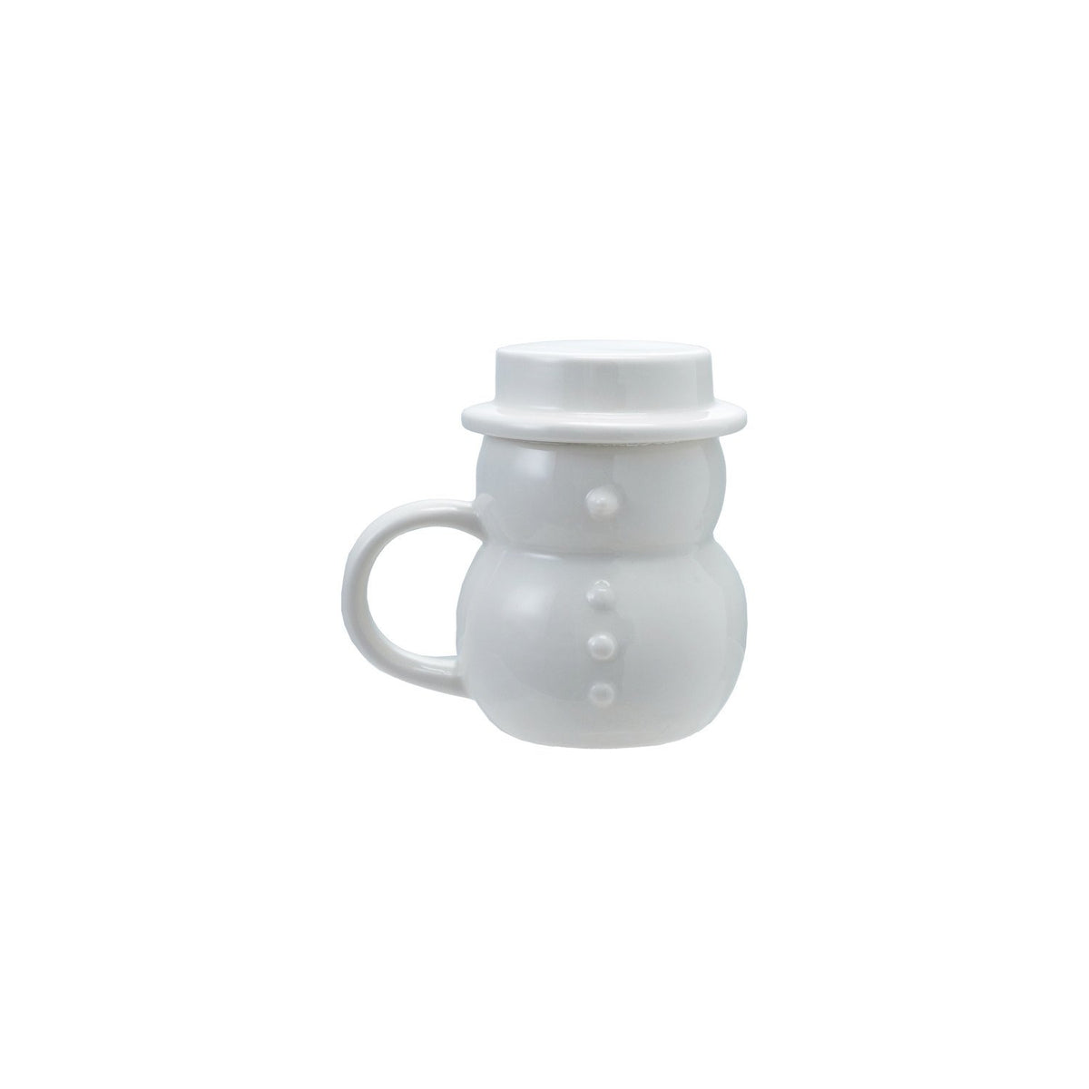10 oz. Stoneware Snowman Shaped Mug with Hat Lid, White
