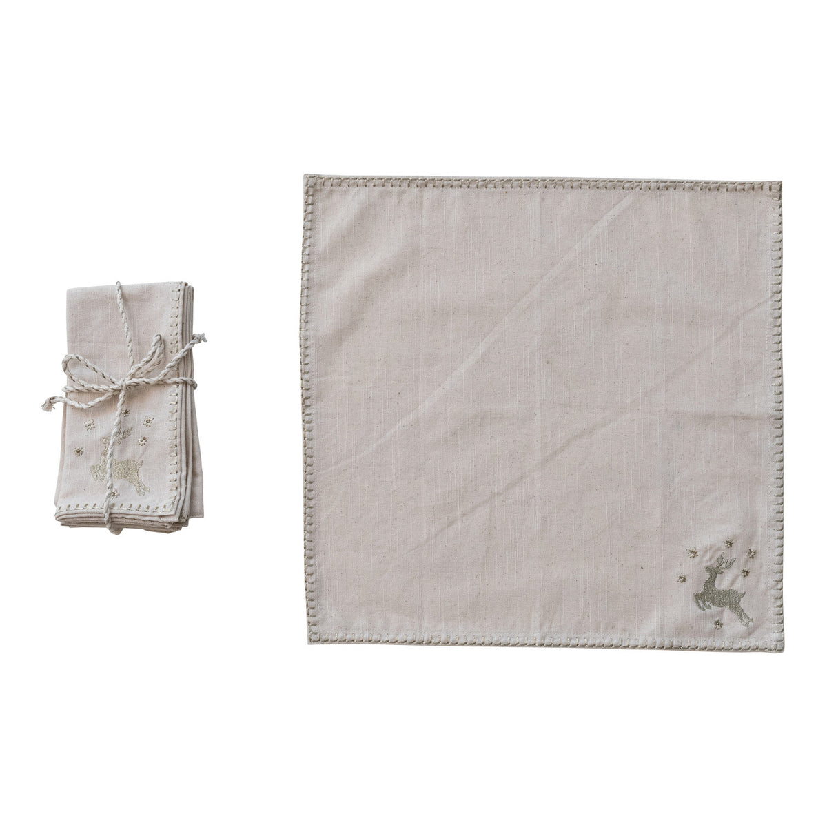 Cotton Napkins, Set of 4 Tied with Metallic Rope