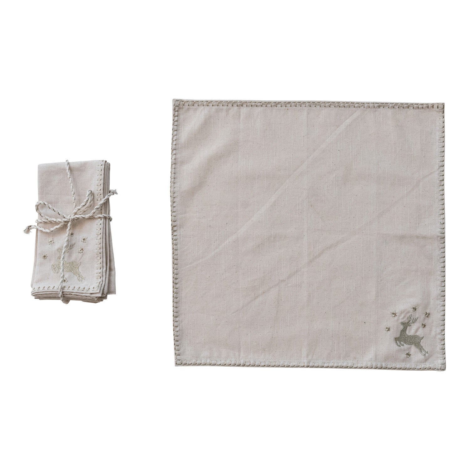 Cotton Napkins, Set of 4 Tied with Metallic Rope