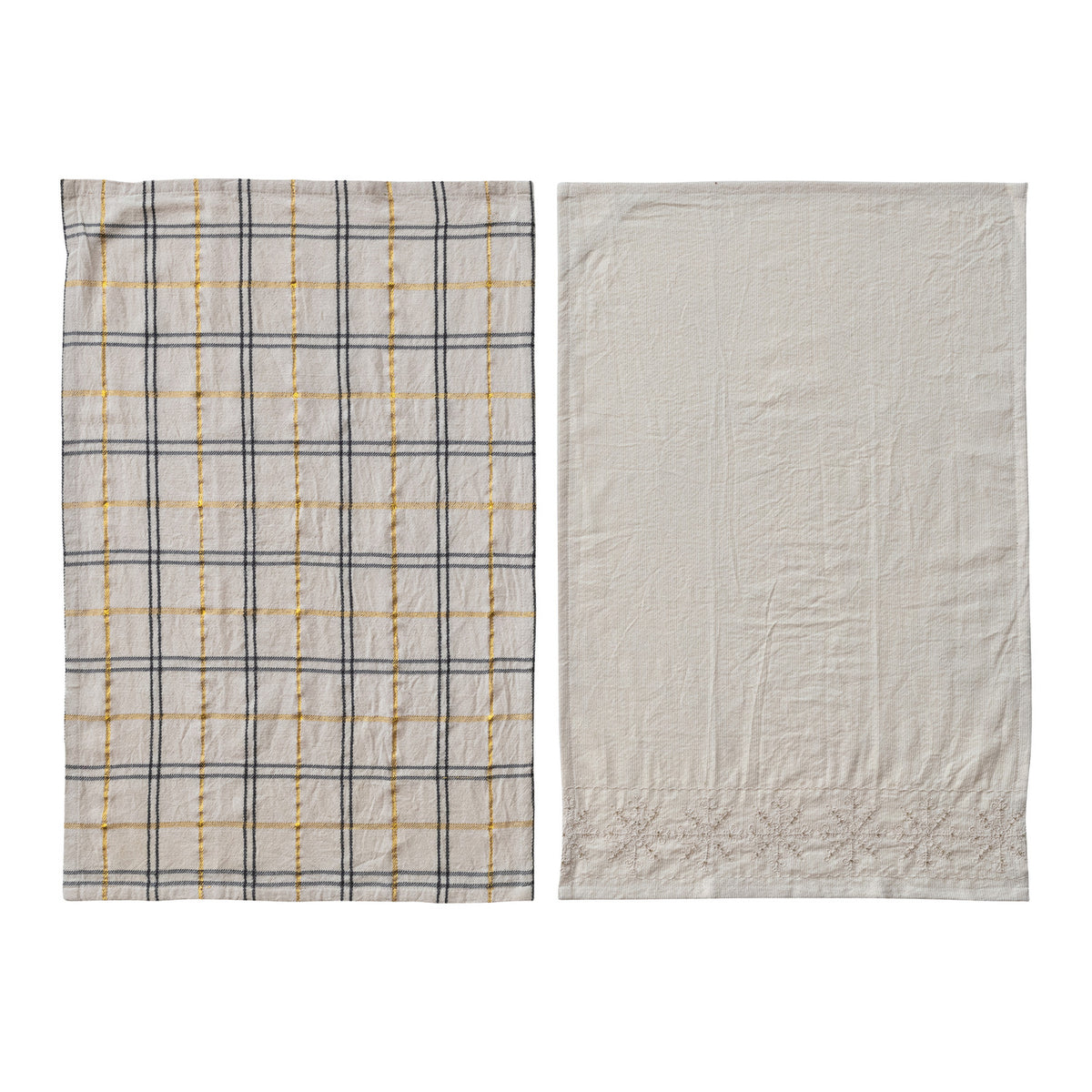 Woven Tea Towels with Embroidery & Beads, Set of 2 with Jute & Gift Tag