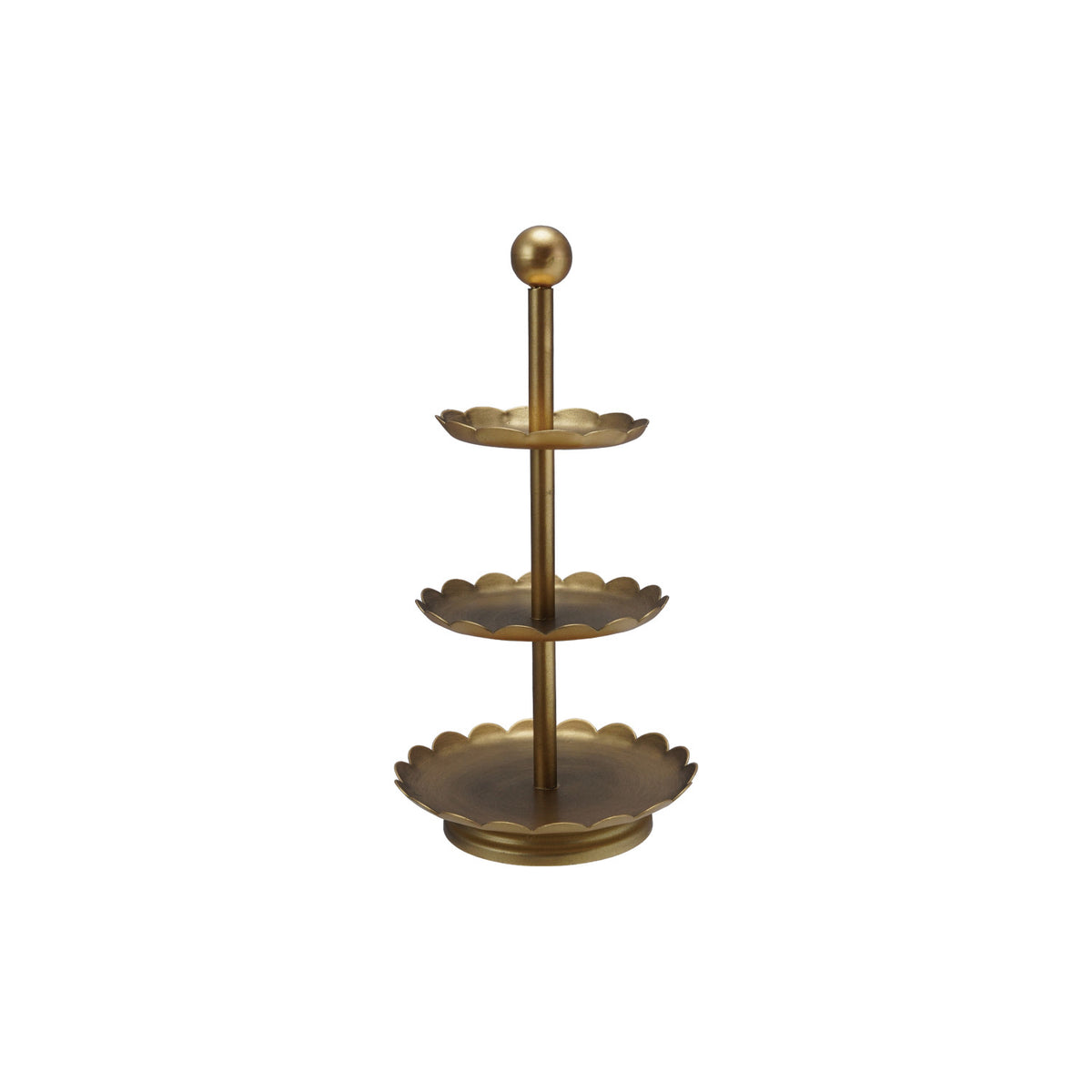 Decorative Metal 3-Tier Tray with Scalloped Edges, Gold Finish