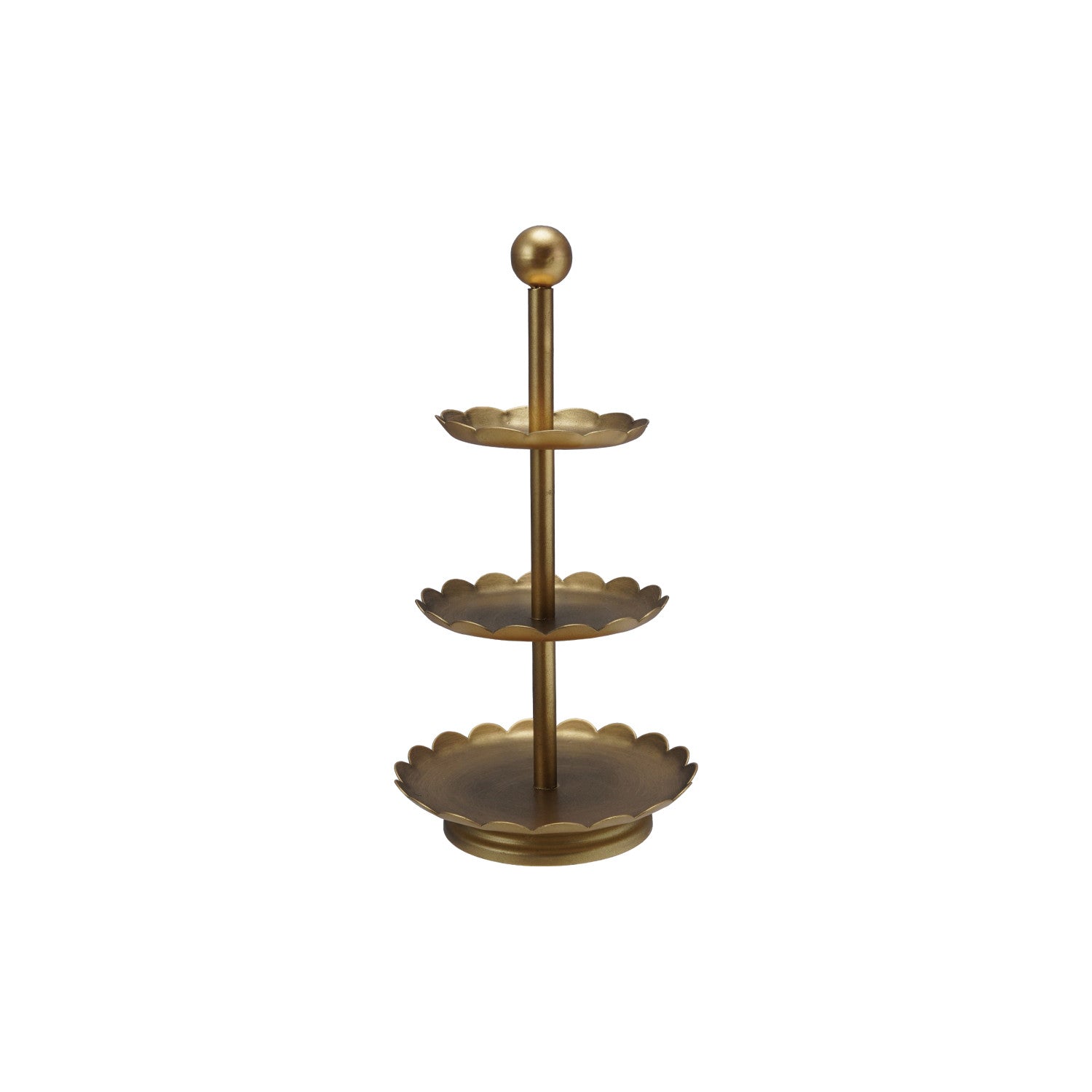 Decorative Metal 3-Tier Tray with Scalloped Edges, Gold Finish