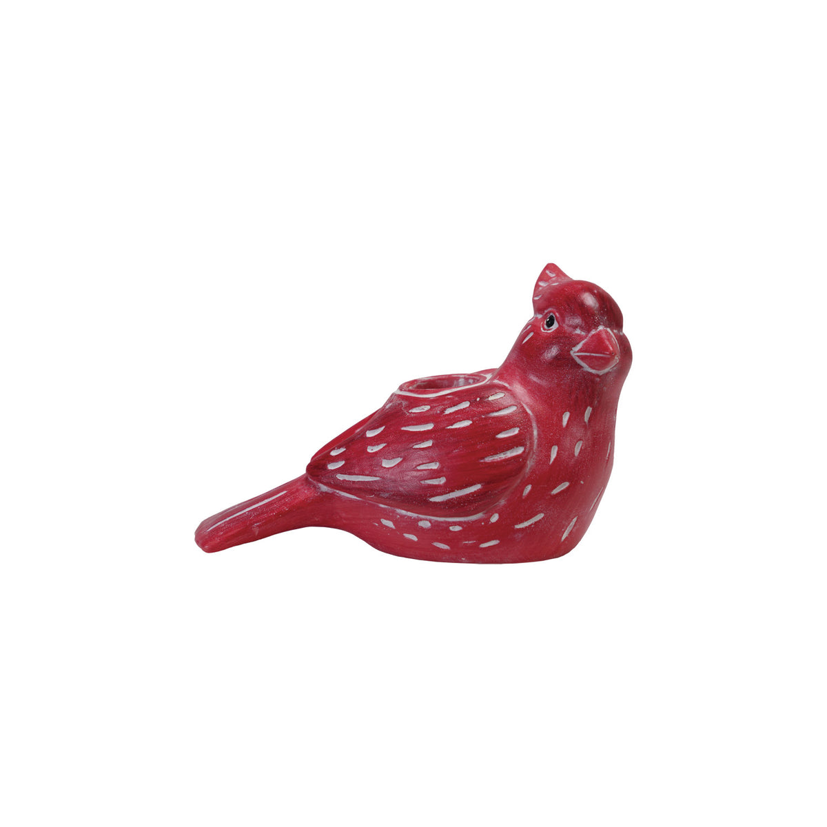 Resin Bird Taper Holder, Wood Finish, Red & White ©