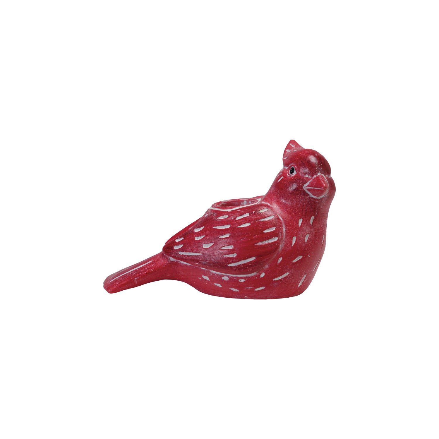 Resin Bird Taper Holder, Wood Finish, Red & White ©