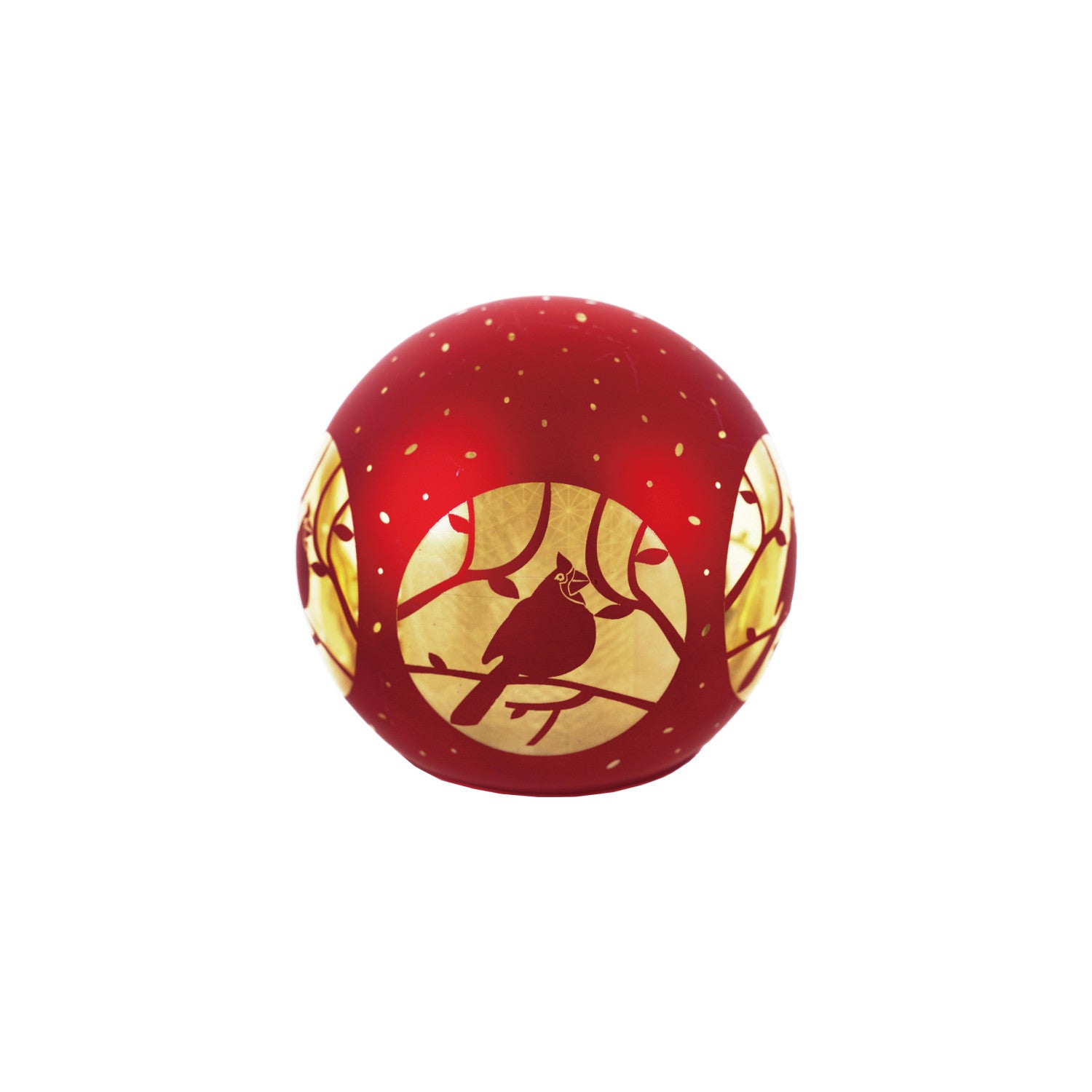 Glass Ball with LED Light & Laser Etched Cardinal on Branch