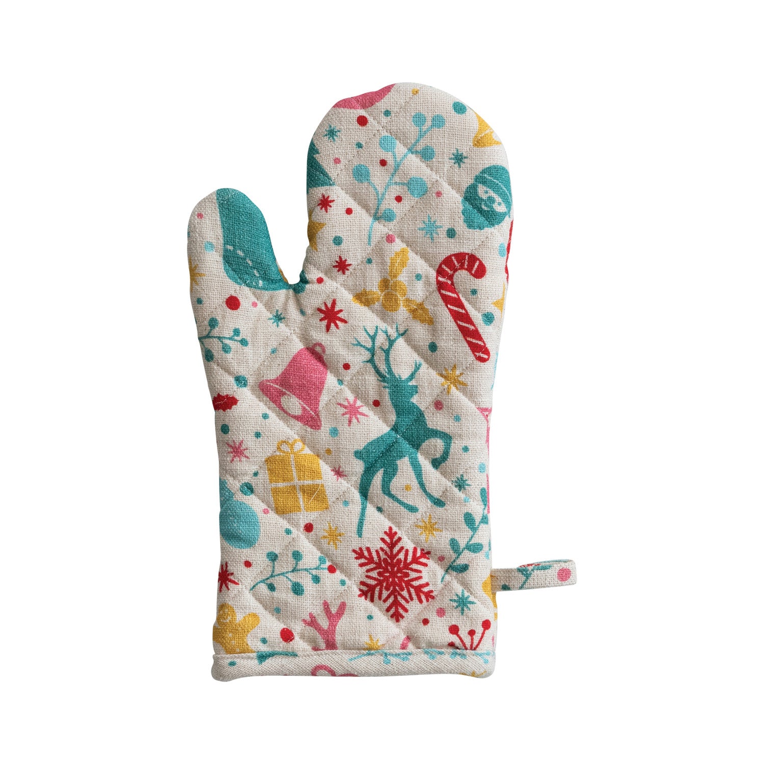 Quilted Cotton Slub Printed Hot Mitt with Holiday Icon Pattern