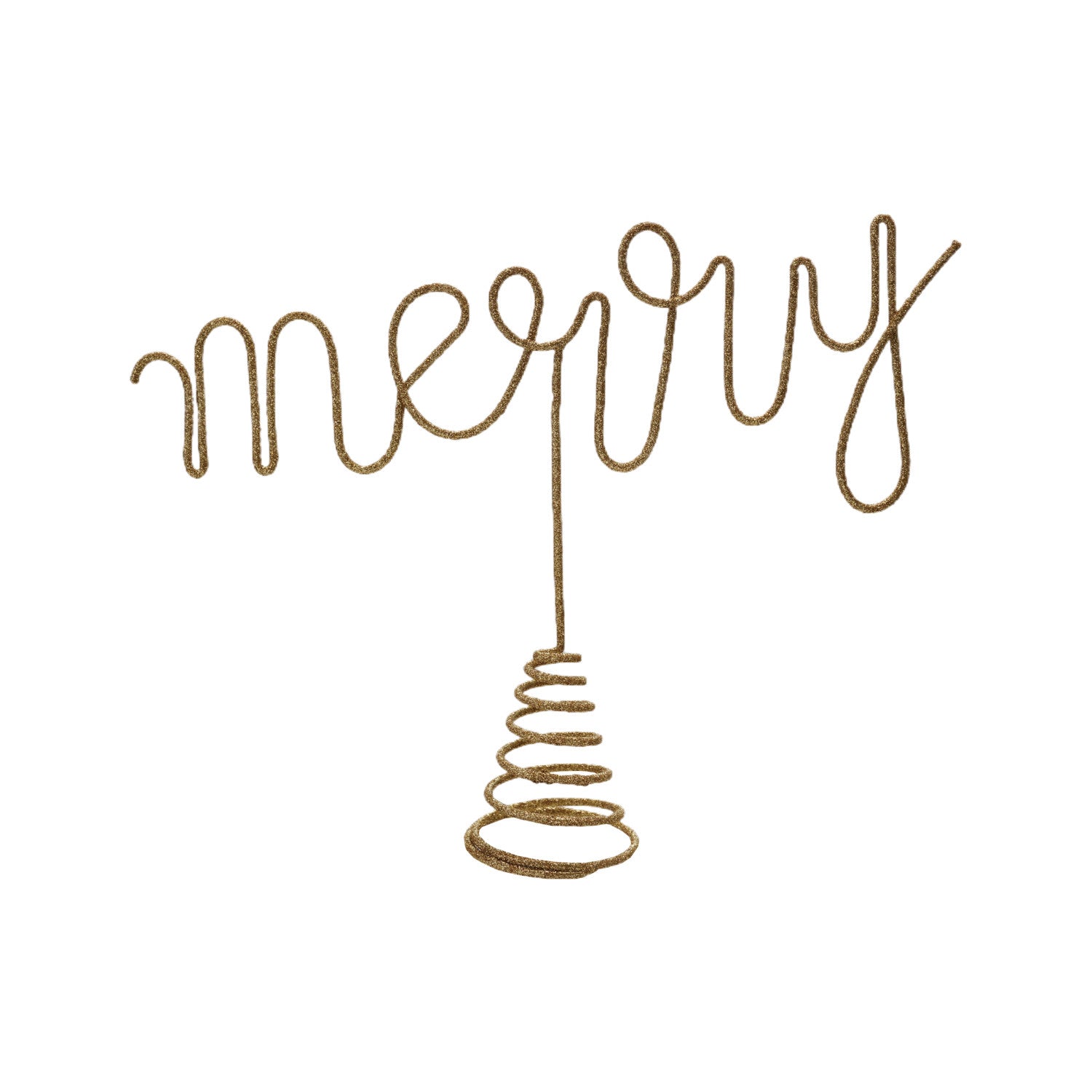 Metal Tree Topper "Merry", Gold Glitter Finish