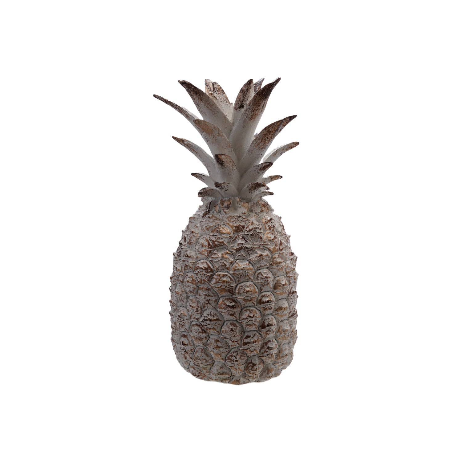 5" Round x 11-1/2"H Resin Pineapple, Cream Color & Bronze Finish