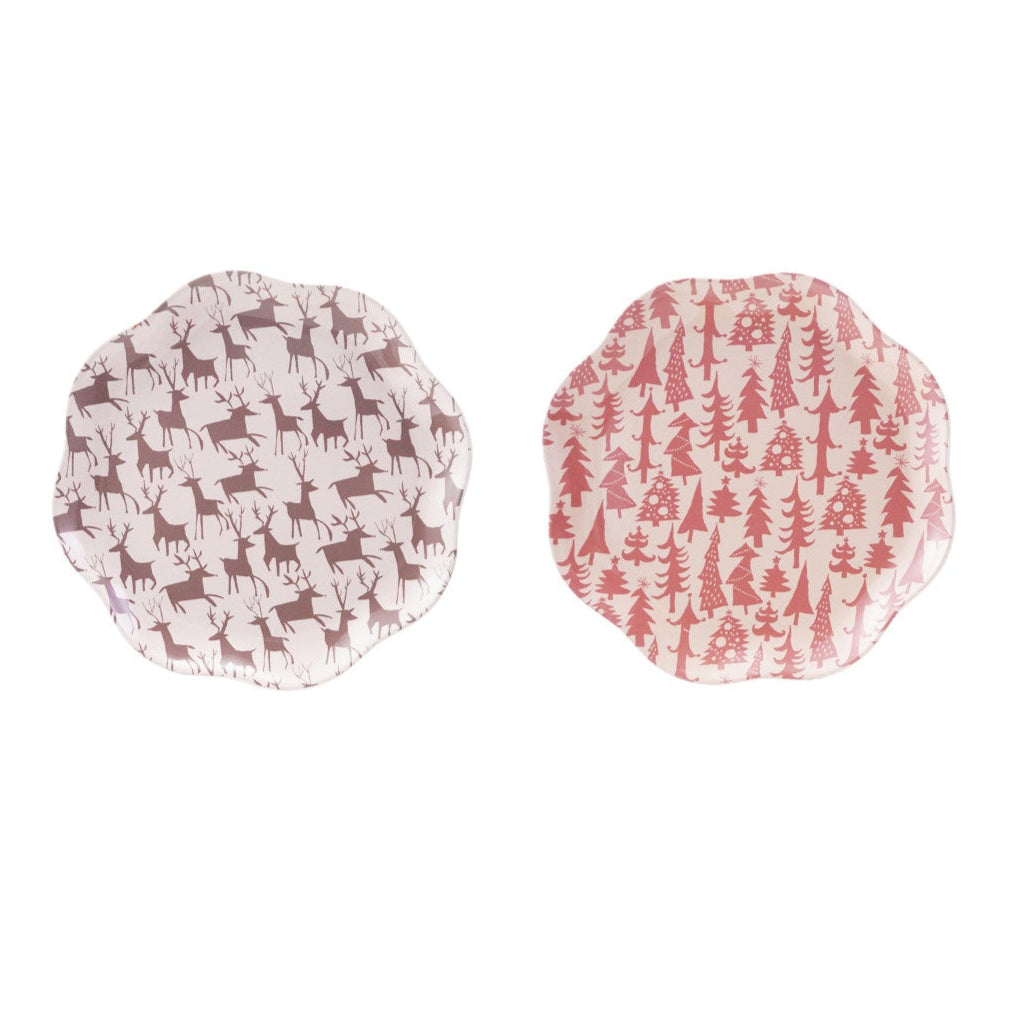 Bamboo Fiber Scalloped Tray with Holiday Pattern, 2 Styles ©