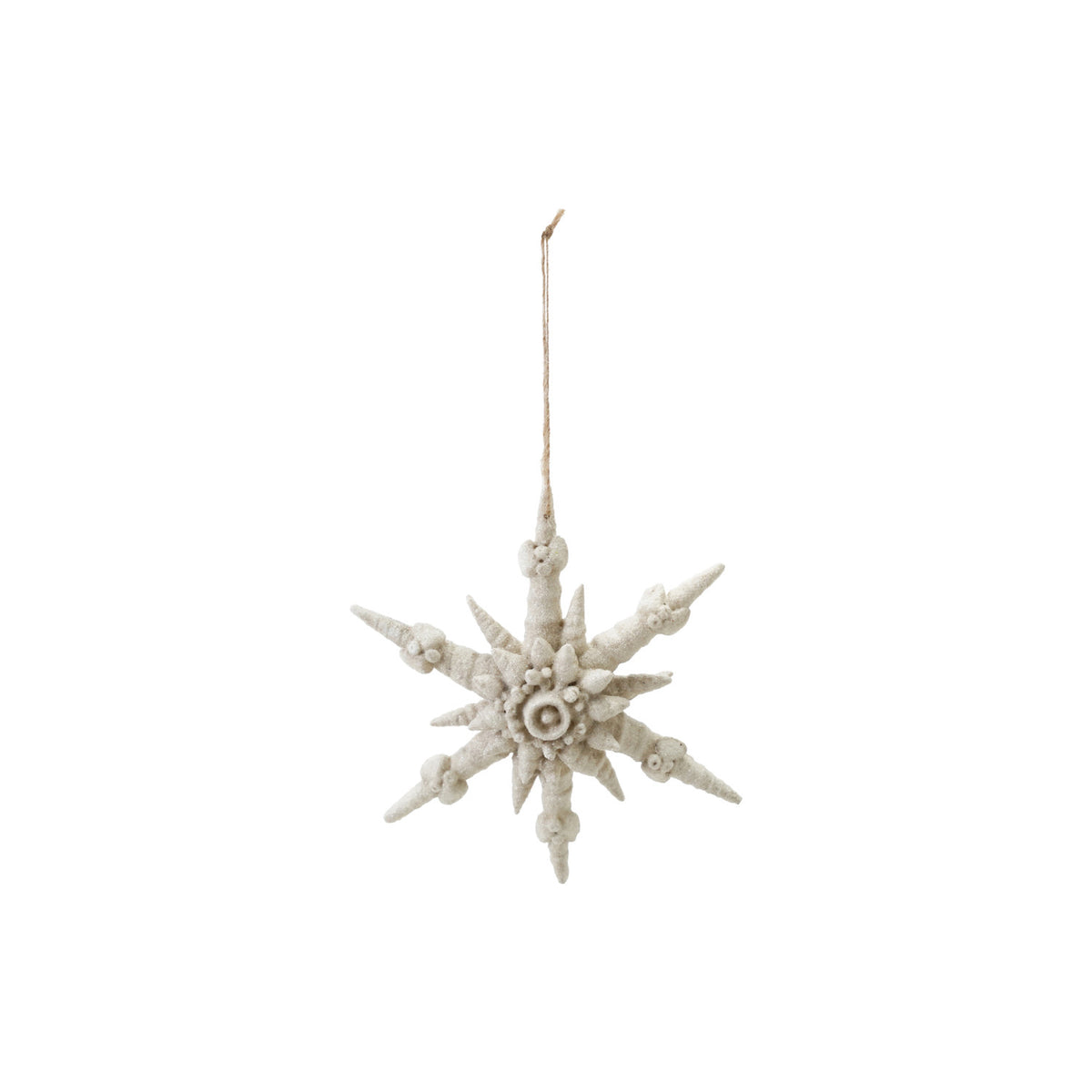 4-1/2"H Resin Shell Star Ornament with Glitter, White
