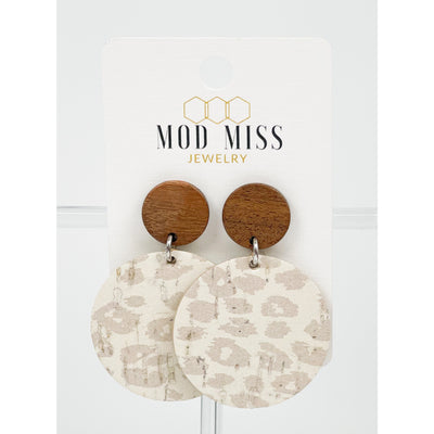 Leopard Nude Cork+Leather Round Earrings on Wood Stud - One Amazing Find: Creative Home Market