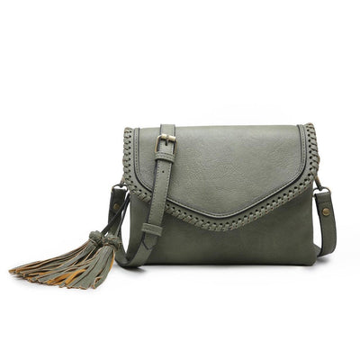 Sloane Flapover Crossbody w/ Whipstitch and Tassel - Olive - One Amazing Find: Creative Home Market
