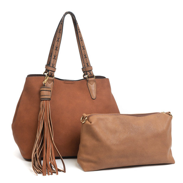 Aliza Large Tassel 2 in 1 Satchel - Brown