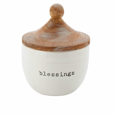 Blessings Ceramic Jar with Wooden Lid - One Amazing Find: Creative Home Market