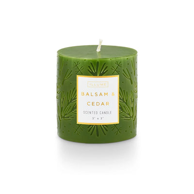 Balsam & Cedar 3 x 3 Small Etched Pillar Candle - One Amazing Find: Creative Home Market