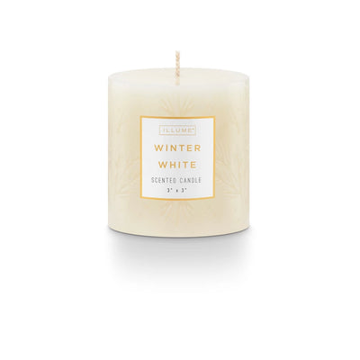 Winter White 3 x 3 Small Etched Pillar Candle - One Amazing Find: Creative Home Market