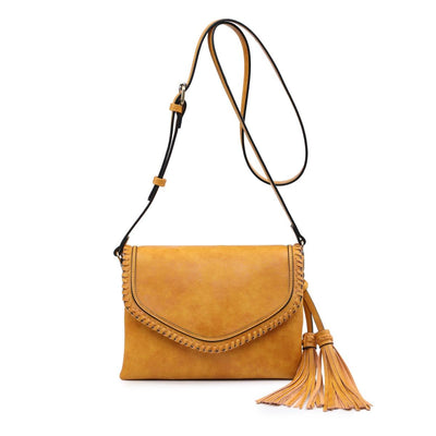 Sloane Flapover Crossbody w/ Whipstitch and Tassel - Mustard - One Amazing Find: Creative Home Market