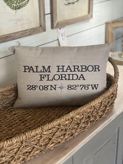 Palm Harbor Coordinates Pillow 12x18" - One Amazing Find: Creative Home Market