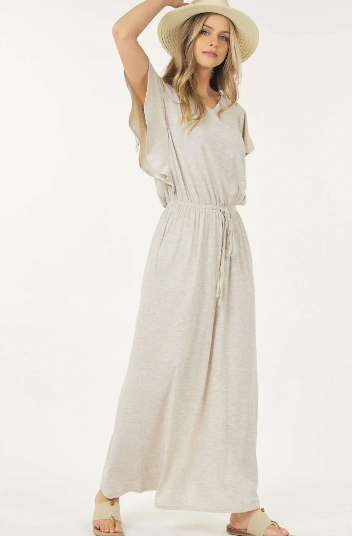 Short sleeve V neck Dress with Waist Tie