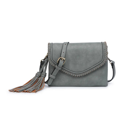 Sloane Flapover Crossbody w/ Whipstitch and Tassel - Earth Gray - One Amazing Find: Creative Home Market