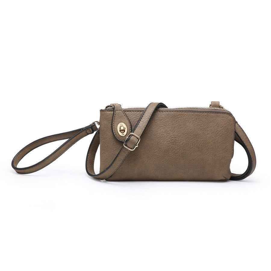 Kendall Crossbody/Wristlet w/ Twist Lock Closure - Khaki